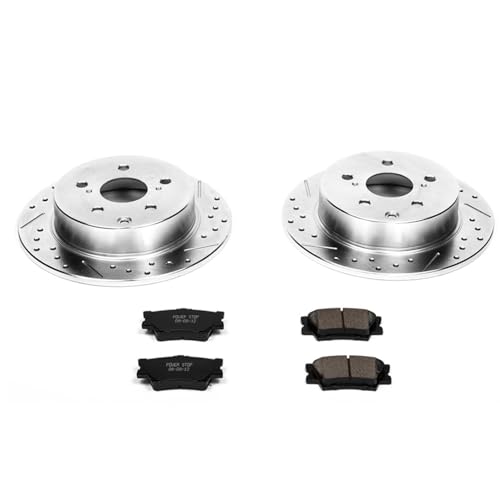 Image of PowerStop Rear Brake Kit for Pontiac Vibe 2009-10 | Toyota Matrix 2009-13 - Drilled and Slotted Disc Rotors with Carbon-Fiber Ceramic Brake Pads Replacement, K4670