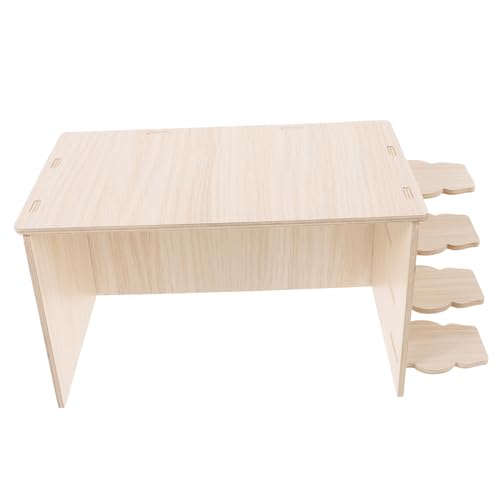 HEMOTON Casa de Madera Maciza para Hámster Escondite de Madera Casa para Conejillos de Indias con Escalera para Uso Jaulas de Hámster Suministros para Roedores