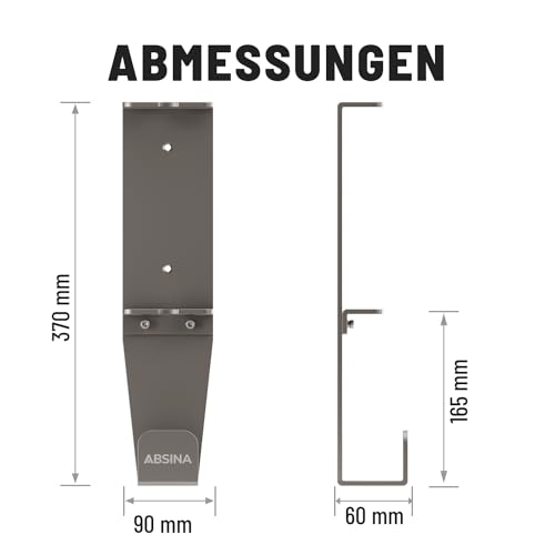 ABSINA Aluminium Typ 2 Wandhalterung Schuko Ladekabel & CEE Ladekabel - Wandhalterung Ladekabel inkl. Montagezubehör - 37 x 9 x 7 cm - Ladekabel Halterung Typ 2, Kabelhalter Typ 2