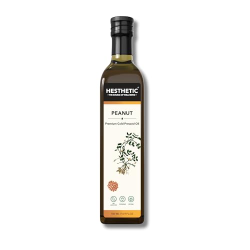 Image of HESTHETIC Cold Pressed Peanut (Groundnut) Oil 500ml | Pure Moongfali Ka Tel | Unrefined Food-Grade Cooking Oil, Rich in MUFA | Glass Bottle | Ideal for Indian Cooking