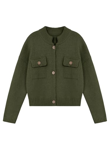 Image of Saodimallsu Womens Cropped Cardigan Sweaters Button Up Chunky Knit Long Sleeve Collared Open Front Loose Jackets