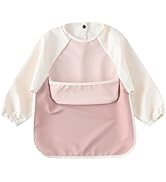 GZMM Waterproof Baby Bibs,Infant Toddler Long Sleeve Feeding Bib With Food Catcher,Wipe Clean &amp; W...