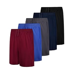 QWE 5-Pack Boys Athletic Shorts with Pockets, Dry-Fit Basketball Soccer Boys Shorts for Youth & Kids Outdoor