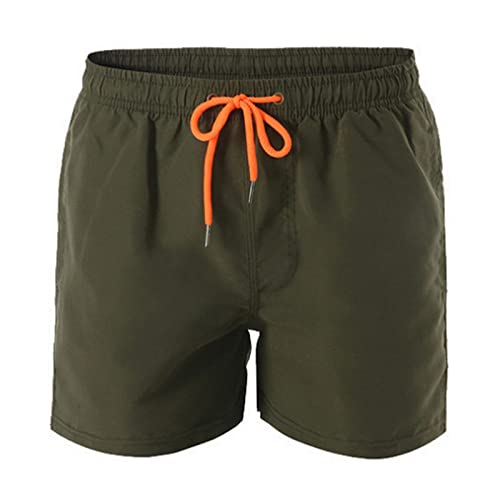WSLCN Calção de banho masculina bermudas de praia secagem rápida surfe curta com bolsos, Verde escuro, Large