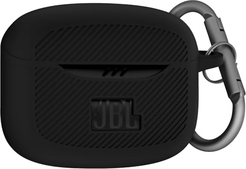 Geiomoo Silicone Case for JBL Tune Buds 2, Soft Flexible Scratch Resistant Protective Cover with Carabiner (Black)