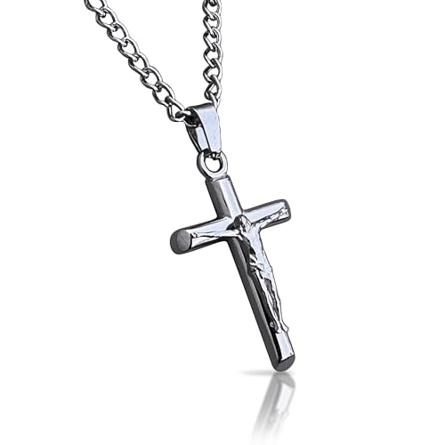 Elite Athletic Gear Crucifix Pendant with Chain Necklace - Stainless Steel - 30MM or 40MM Cross