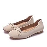 MUMUWU Women's Comfortable Ballet Flats Round Toe Flat Shoes for Women Bow Dressy Flats Shoes with Arch Support Insole（Beige 9）