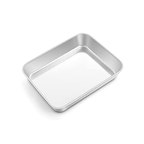 Onader Bandeja para hornear, 23,8 x 18 x 5 cm, de acero inoxidable, pequeña rectangular, bandeja para horno, bandeja para tartas, sartén profunda para horno para lasaña, no tóxico y saludable
