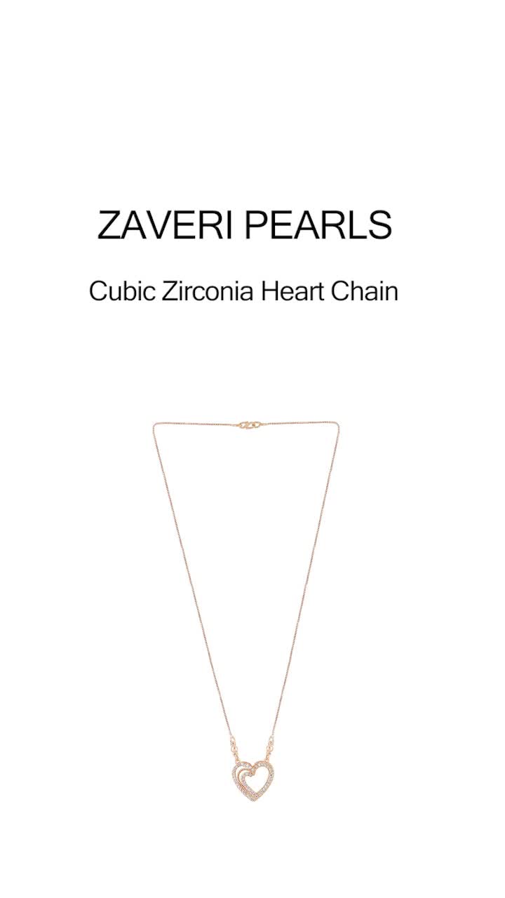 ZAVERI PEARLS Rose Gold Cubic Zirconia Contemporary Heart Chain