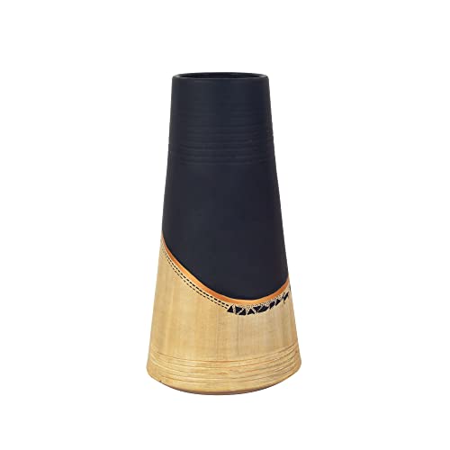 Image of Aakriti Art Creations Midnight's Secret Pyramid Vase | Handmade Terracotta Flower Vase | Modern Art Matte Finish Decorative Vase for Living Room Decor, Table Decor, Shelf Decor & Gifting