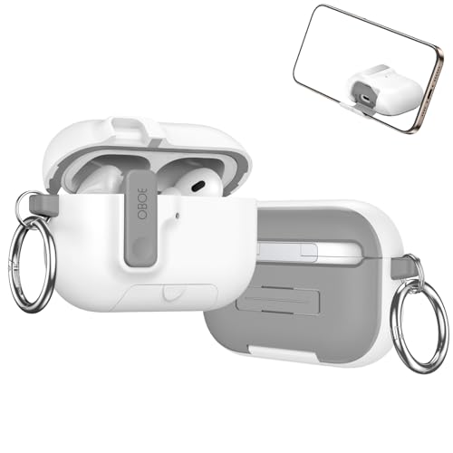 Image of Oboe Aegis Case 'Compatible with' Apple Airpods Pro 3 Case Full Protection Cover with Phone Stand, Magnetic Lock & Keyring (White) [AIRPODS & Charging CASE NOT Included]