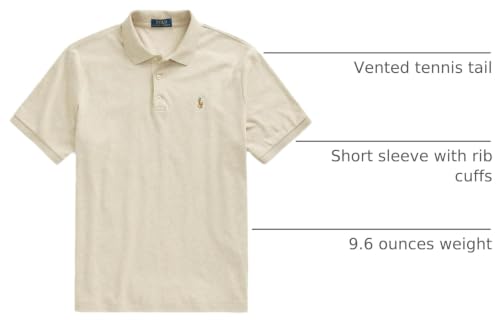Image of POLO RALPH LAUREN Men's Short Sleeve Knit Pima Polo, Tuscan Beige Heather With the Signature Multi-colored Pony, X-Large