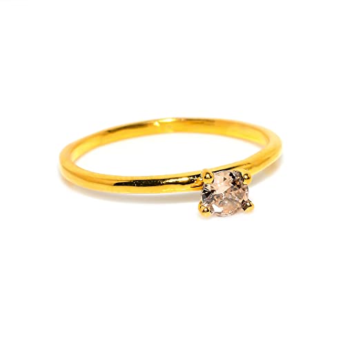 Golden Topaz Gemstone Band For Girls Solitaire Stacking Rings For Woman 925 Solid Silver Ring 4 Mm (Yellow Gold, 6.5) #TOP13