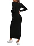 GORGLITTER Elegancka sukienka damska podkreślająca figurę, sukienka z dzianiny dla kobiet w ciąży, sukienka z długim rękawem, sukienka midi, jednokolorowa, na czas wolny, na jesień, czarny, M
