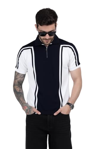 Image of Men's Modern Vertical Stripe Polo T-Shirt - Premium Cotton Casual Collared Tee