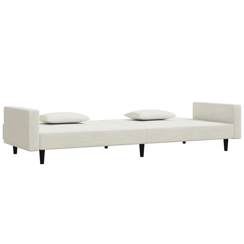 Sofá cama de 2 plazas con 2 cojines de terciopelo crema – 2 en 1 cojín para invitados y cómoda cama de salón