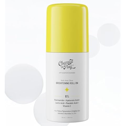 Chemist at Play Roll On Serum For Neck, Knee & Elbow With 6% Vitamin C+ Hyaluronic Acid + AHAs + Niacinamide + Ceramides | Exfoliates, Removes Pigmentation, and Hydrates Dry Skin | 1.4 fl oz. Cover