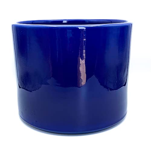 ALFAREROS DAMIAN CANOVAS Maceta Artesanal de Barro, Modelo Tubo esmaltada en Azul Cobalto.
