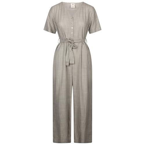 Image of Trespass Womens Jumpsuit Ariya - All in One Suit, Cropped Leg Length, Wide Hem, Button Through Front, Fabric Tie Belt, V-Neck, Short Sleeves, 2 Side Pockets