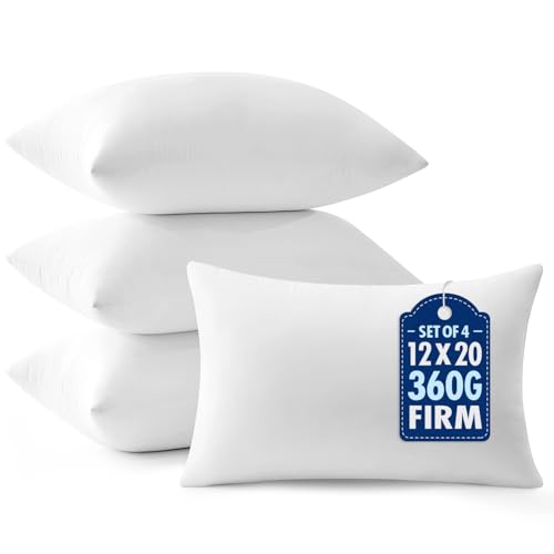 MIULEE Throw Pillows Inserts, Pack of 4 12x20 Inch 100% Virgin Fiber Filling Bed Couch Pillows