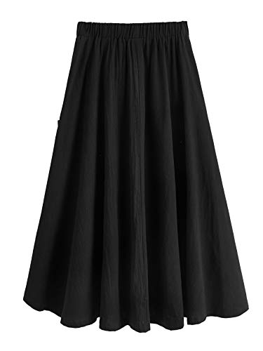 Sweatyrocks SWSKX07200406011-L Women'S Casual High Waist Pleated A-Line Midi Skirt With Pocket Black L thumb #1