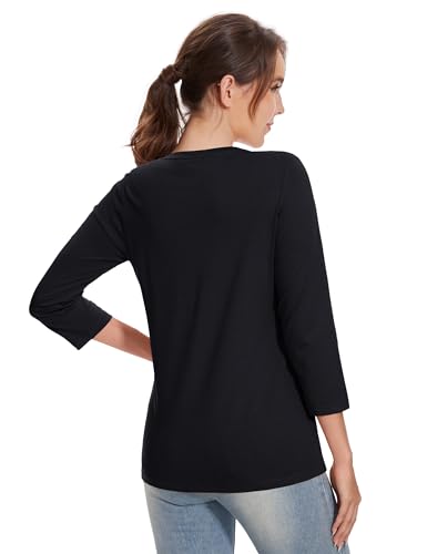 MAGCOMSEN 3/4 Sleeve T Shirts for Women V Neck Tshirts Cotton UPF50+ Summer Tops Casual T-Shirts Basic Tees 20253