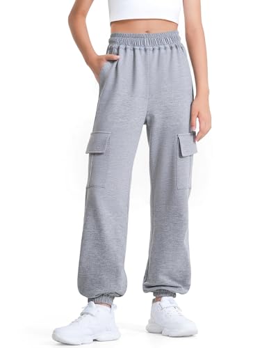 SOFIA'S CHOICE Girls Baggy Sweatpants Dance Hip Hop Joggers Parachute Pants Cargo Pants with Pockets Gray Gray