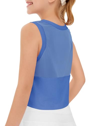 Image of Haloumoning Girls Athletic Tank Tops Kids Sleeveless Crop Tops Mesh Back Workout Cute Sports Shirts 5-14 Years