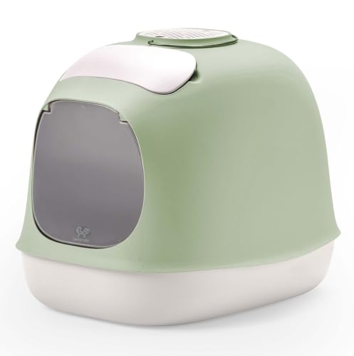 UNITED PETS Minù Vaschetta/Lettiera Coperta per Gatti, di Design, Made in Italy, Dotata di Paletta e Filtro, Verde/Bianca. Lettiera Igienica Chiusa per Gatti 40X40X50CM