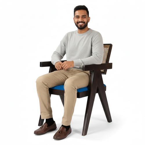 Image of Premium Sheesham Wood Arm Chair with Cushion || Wooden Chairs for Living Room || Armrest Chair Garden Outdoor & Indoor Chairs Office, Study || Cane Chair for Balcony || Walnut Finish