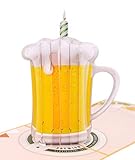 TARJETA REGALO PREMIUM con un exterior elegante y un diseño detallado. Cuando abres la tarjeta plegable hecha a mano, se despliega una gran jarra de cerveza con una vela.