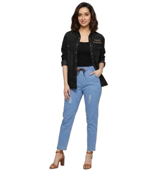 Women Denim Jogger Style Jeans High Waist Comfortable Stretchable Casual Fit Daily Use Pants Blue S-picture-37