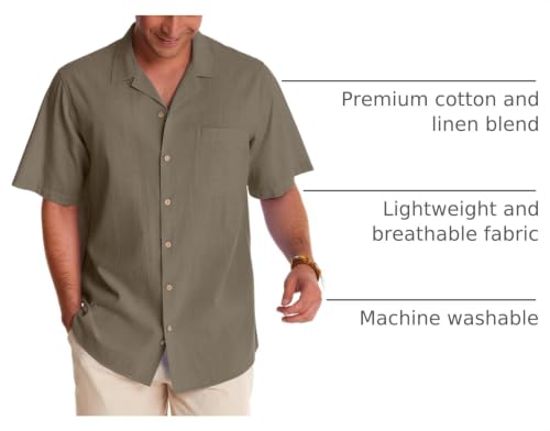 Image of Alimens & Gentle Mens Linen Shirts Cotton Hawaiian Shirts Short Sleeve Button Down Shirts Casual Summer Beach Tops