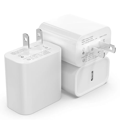 3 Pack USB C Charger Block Fast Charging Adpater PD 20W USB-C Port for i Phone 16/15/14/13/12/11/X/8, i Pad, Sam Sung, Go Ogle, Galaxy & More - White