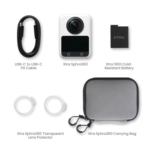 Image of Xtra Sphra360 360 Camera, 8K Panoramic Video, 1-Inch Sensor Equivalent, 100MP High Resolution, Waterproof Action Camera, 105GB Built-in Storage, Bullet Time, Broad Compatibility, Vlog | True 8k /30fps 360 Degree Video, Dual 1 Sensor-Equivalent, 100MP Panoramas, Waterproof to 10m