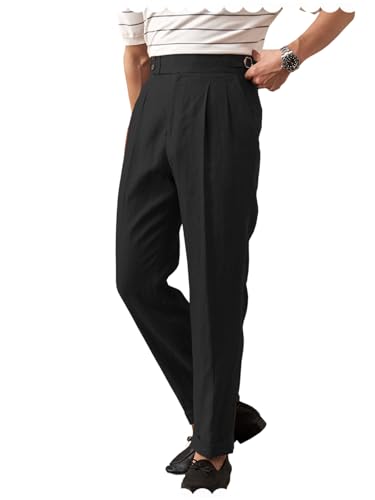 Men's Linen Casual Pant Italian Style Adjustable High Waist Pants Beach Summer Trousers Rolled Pants