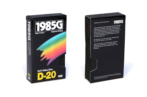 Image of 1985 Games Sharp Edge DND Dice Set - Starstorm Polyhedral Dice in Retro VHS Box - 5E TTRPG Dice Set - Tabletop RPG Accessory (Set of 7)