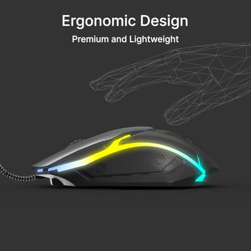 Image of pTron Flick M12 Wired USB Mouse with 4 Buttons, 1600 DPI Optical Sensor, Precision Tracking, RGB Lights, 4 Adjustable DPI, Plug & Play Use, Ergonomic Design, for Windows OS (Black)