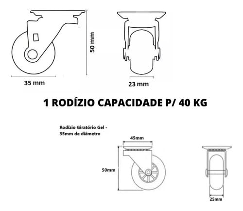 Kit 4 Rodízio Rodinha Para Móveis Giratório Silicone Gel 35mm