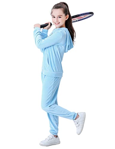 V.&Grin Girls Tracksuit 2 Piece Outfit Velour Zip Up Hooded Sweatshirt And Athletic Sweatpants Clothes Kids Jogger Set #TOP1