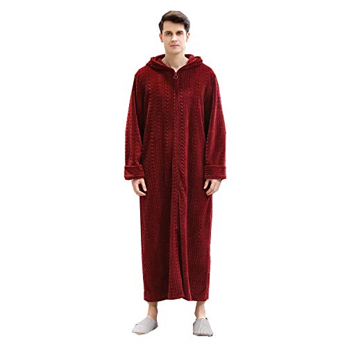 BIFINI Men Adult Zip Up Fleece Robe Warm Nightgown Pajamas with Hood