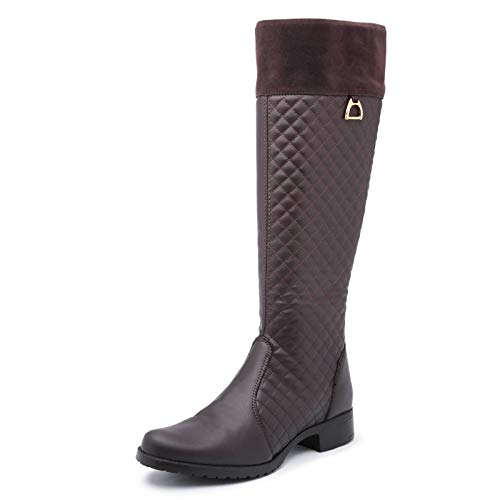 Bota Montaria Feminina Bordada Confort Cano Alto Zíper Lateral Marrom Cor:Marrom;Tamanho: 36