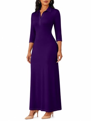 Image of PinkPatty Women's Casual 3 /4 Sleeve Polo V Neck Bodycon Maxi Dress