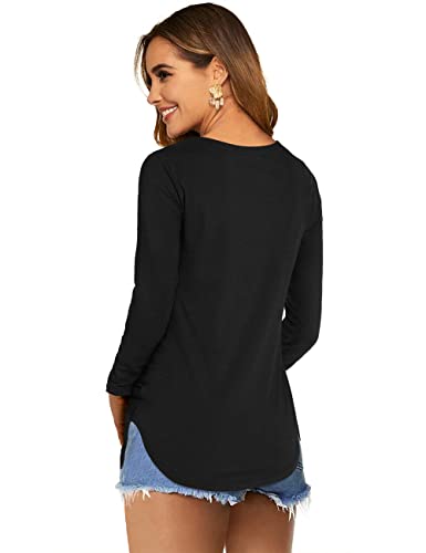 Dittyandvibe DV4340U3-BKM Women Long Sleeve V Neck Curved Hem Tunic Tops T Shirts  thumb #1