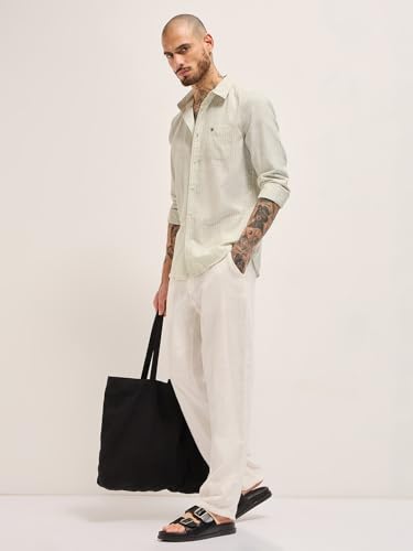 Image of THE BEAR HOUSE Men's Pure Cotton Solid Casual Shirt