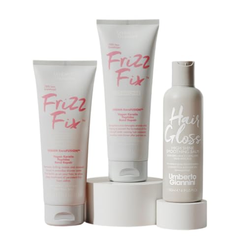 Umberto Giannini Kit di salvataggio dei capelli crespi – include shampoo crespo fisso, balsamo + balsamo lucido per una tenuta di lunga durata + capelli lisci – per tutti i tipi di capelli – finitura