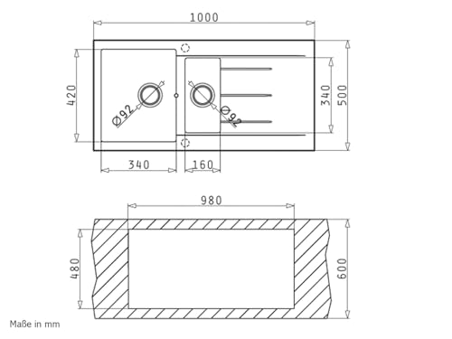 Pyramis ALAZIA (100x50) 1 1/2B 1D Einbauspüle Pyragranite, Beige, 079812312