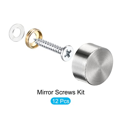 Image of METALLIXITY Mirror Screws (10mm /0.39 inch) 12Pcs, Decorative Cover Cap Nails Brushed - for Sign Advertising Hardware, Construction, Silver Tone