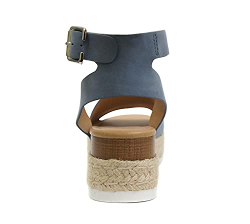 Soda Topic Open Toe Buckle Ankle Strap Espadrilles Flatform Wedge Casual Sandal (Dusty Blue, Numeric_8_Point_5) #TOP5