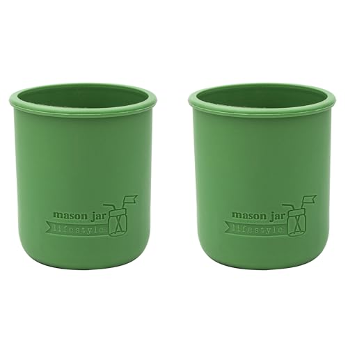 Mason Jar Lifestyle Wide Mouth Pint 16oz Silicone Sleeves/Jackets for Protecting Ball, Kerr, Canning Jars (Leaf Green, 2 Pack)